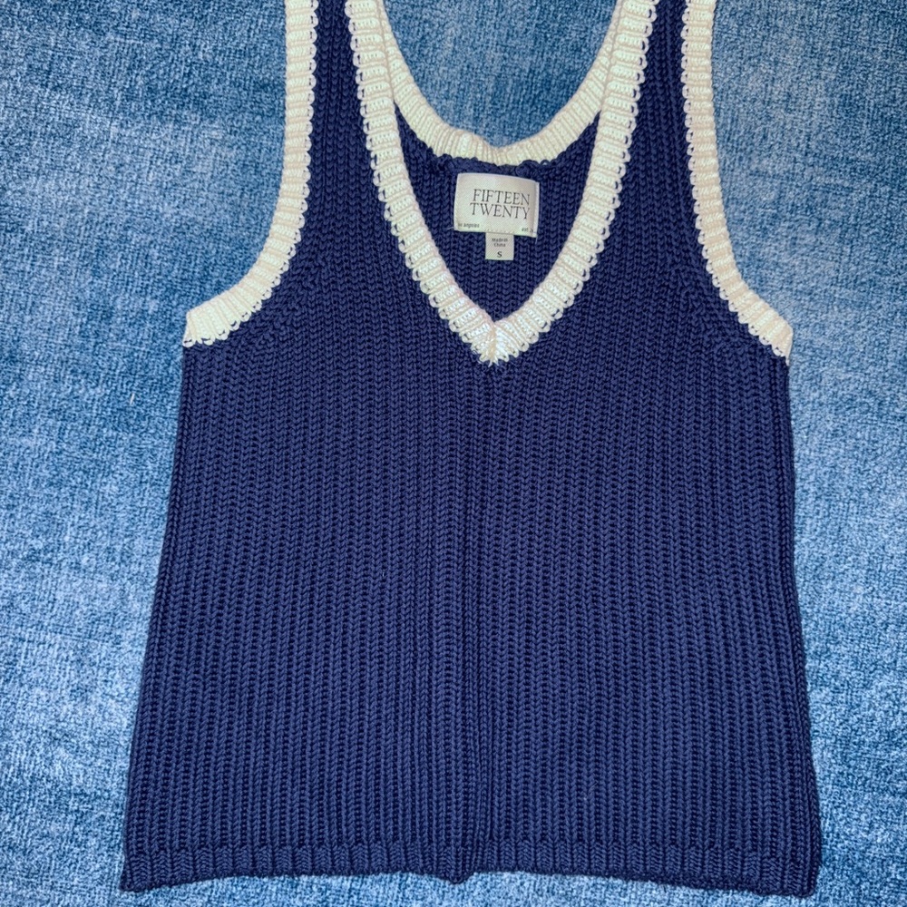 Fifteen Twenty Navy and Cream V-Neck Tank Top